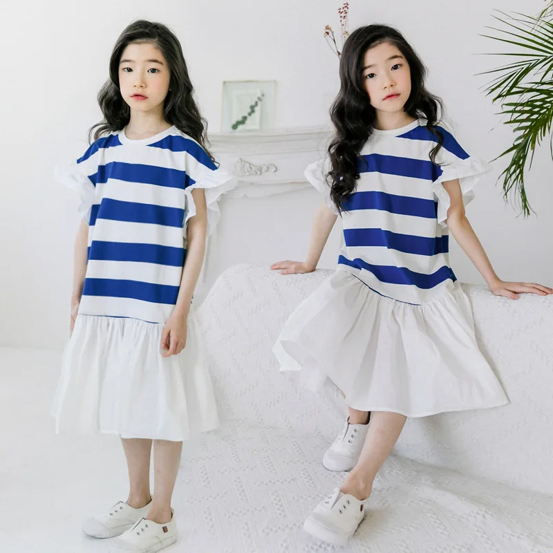 

New Girls Striped Dress 2019 Kids Summer Cotton Dress Baby Patchwork Dress Ruffles Leisure Kids Dress For Toddler