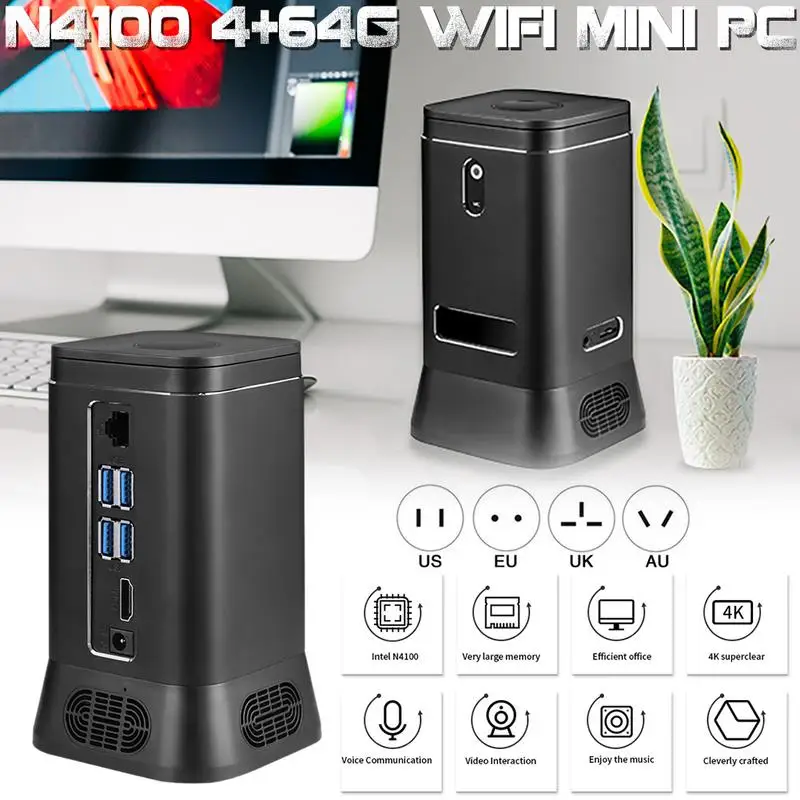 

For Intel Gemini N4100 4 Cores 4G/64G Smart WIFI Mini PC Windows 10 Computer With 4K 2M Camera HDMI Windows License 4 USB3.0 HUB
