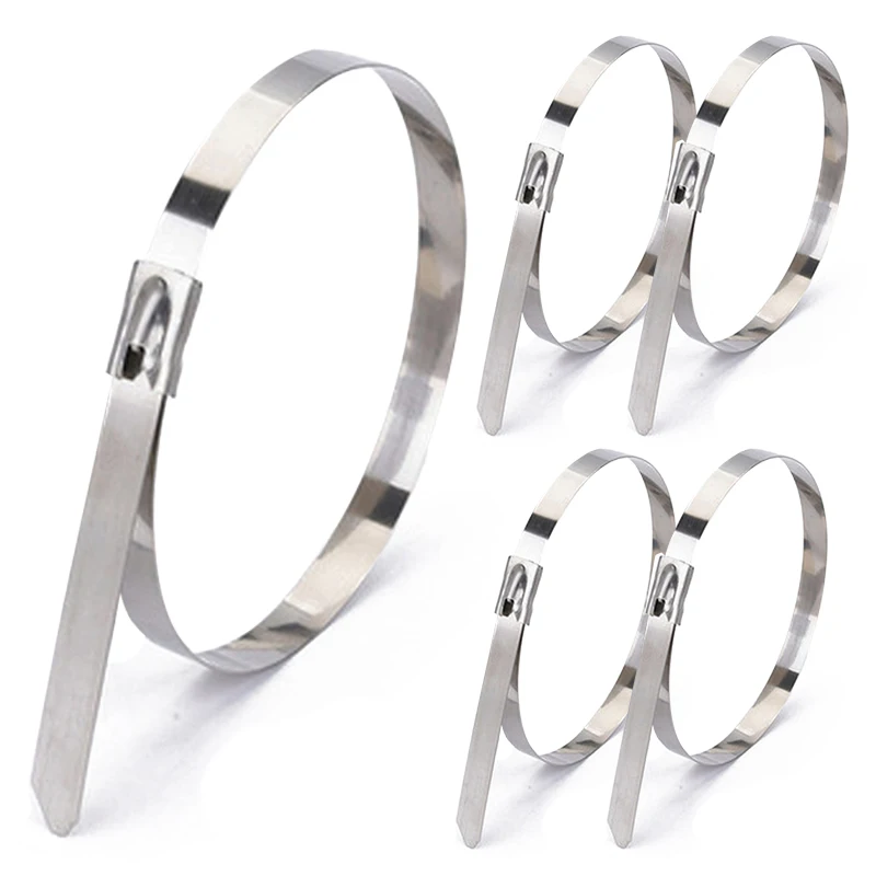 

100pcs Stainless Steel Cable Tie 4.6X300mm Stainless Steel Cable Tie Metal Stripping Heat Exhaust Wrap Tie