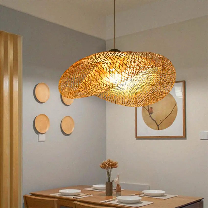 

China Lamp Wood Bamboo Art LED Pendant Lights & Lighting Rattan Pendant Lamps Dining Room Home Indoor Luminaire Kitchen Fixtures