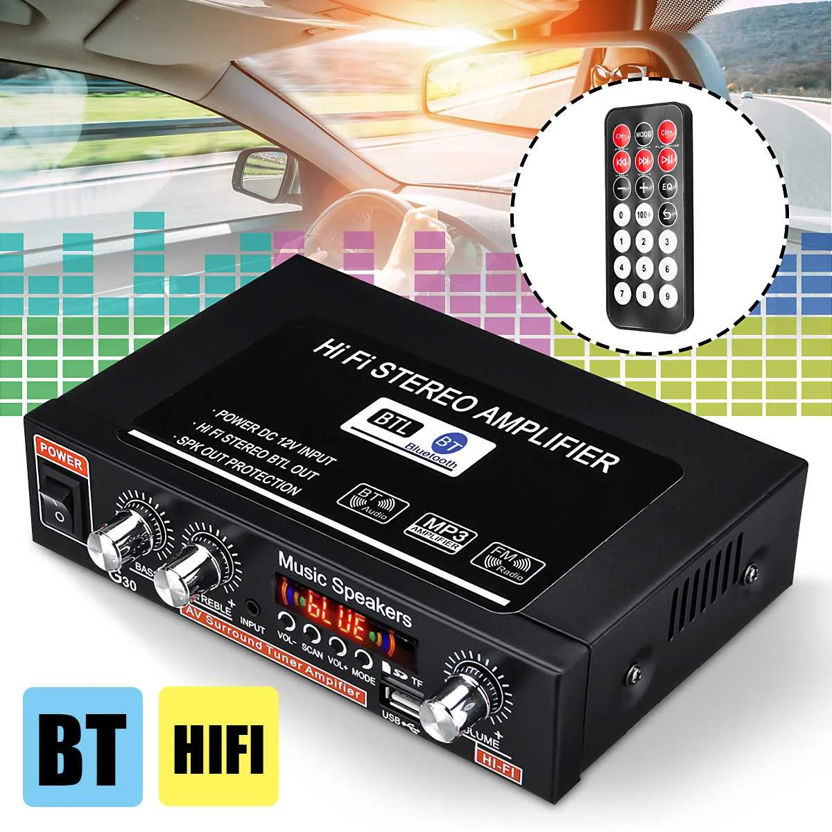 Comprar Amplificador de alta fidelidad de 220 V, Amplificador DE POTENCIA ESTÉREO para cine en casa, Amplificador de Audio para coche, FM, TF, AUX, MP3, Control remoto