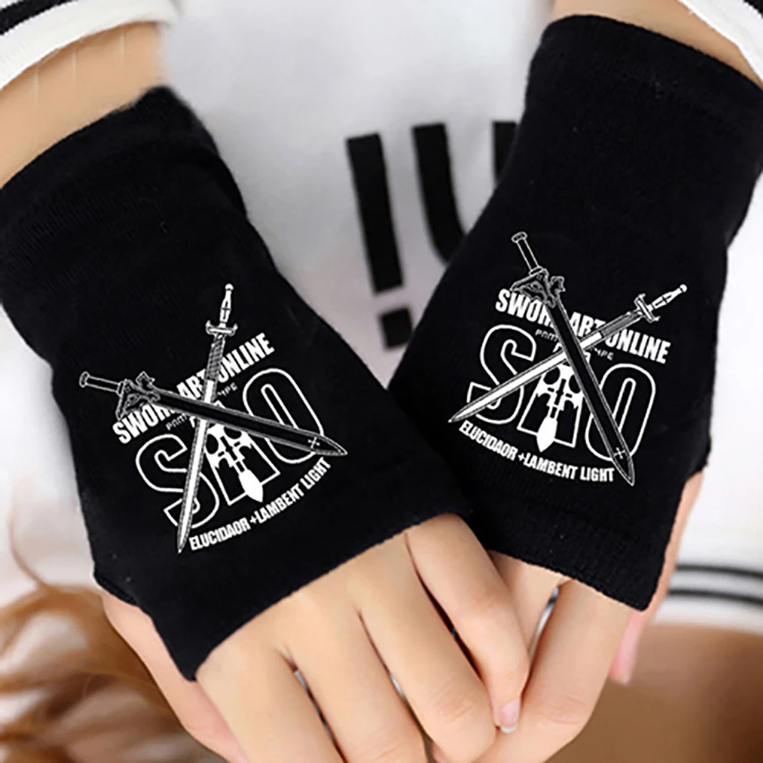 

Anime Sword Art Online SAO Half FingerCotton Knitting Gloves Without Fingers Mitten Lovers Cosplay Accessories Gifts Hot
