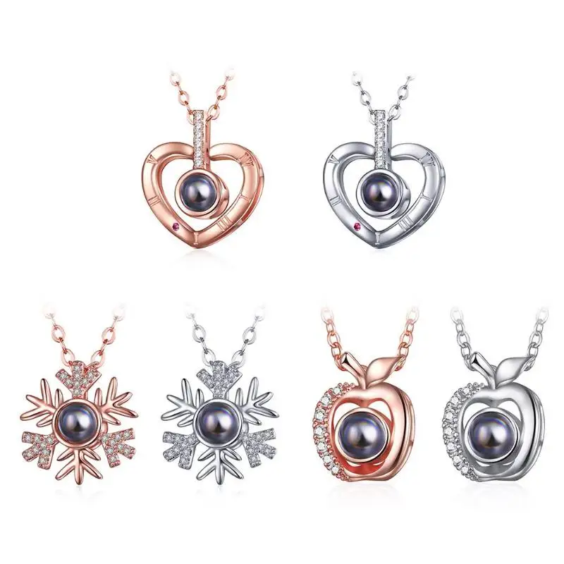 

100 Languages I Love You Projection Pendant Necklace Romantic Women Jewelry