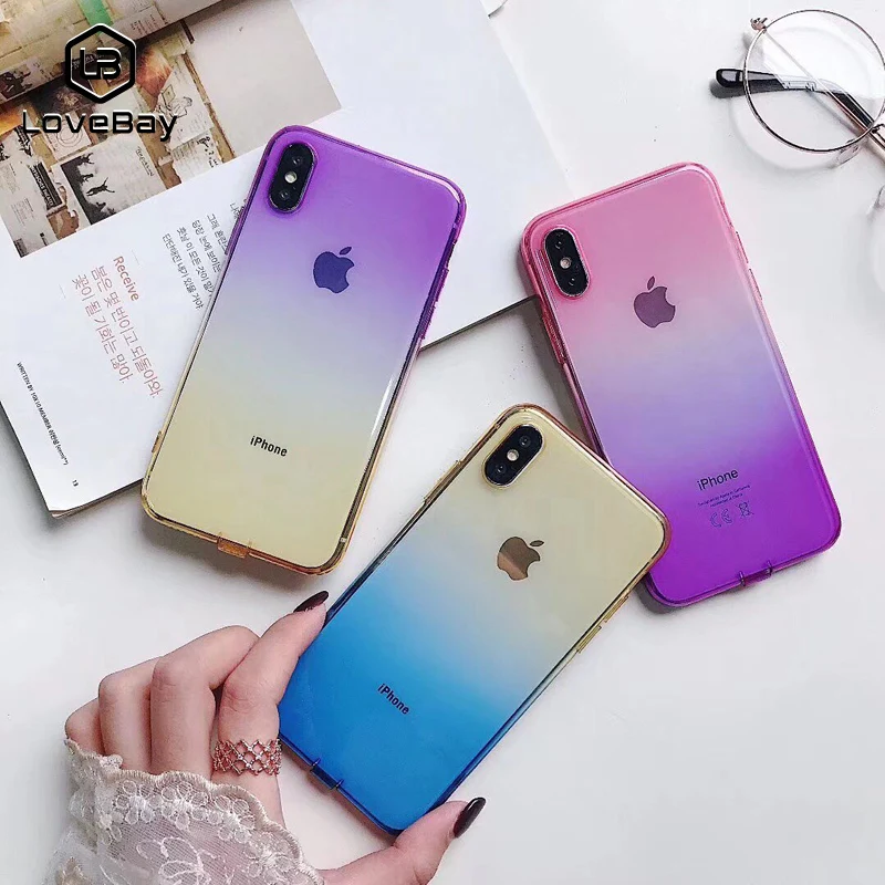 

Lovebay Phone Case For iPhone 6 6s 7 8 Plus X XR XS Max Fashion Cartoon Gradient Colorful Ultra Thin Clear Soft TPU For iPhone X