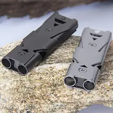 Открытый приключения высокий децибел свисток из нержавеющей стали двойная трубка свисток спасательный SOS спасательный аварийный инструмент спортивное оборудование инструмент