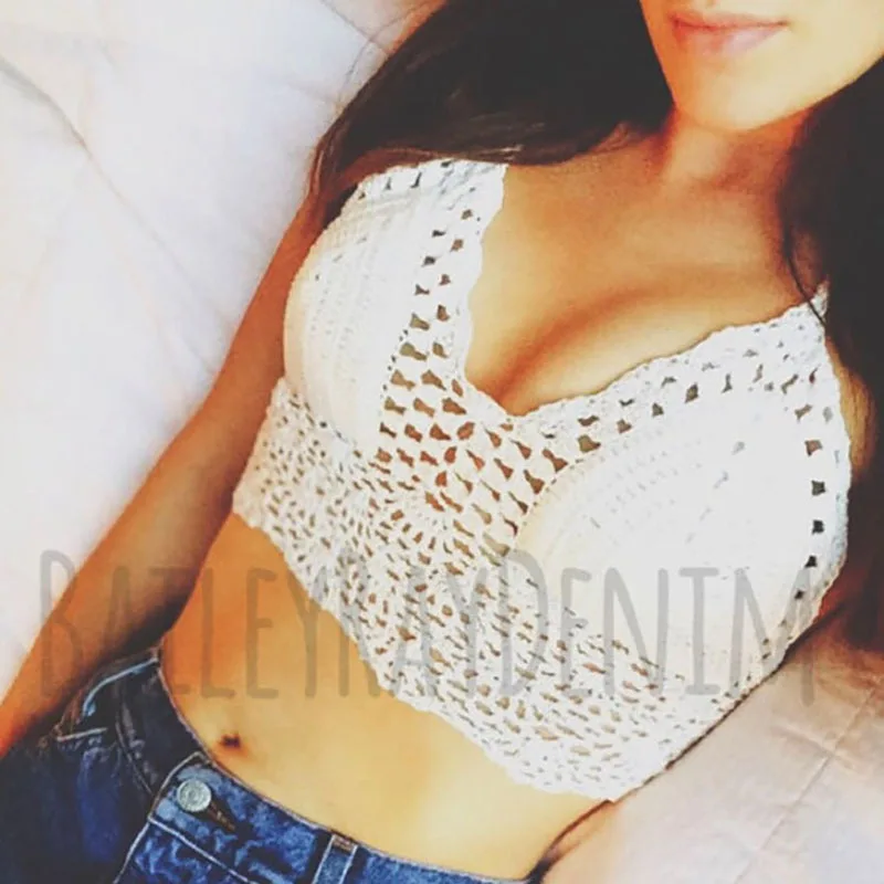 Women Crochet Bikini Top CROCHET BIKINI Sexy Handmade Knit Crochet Crop Tops Women Summer Swimwear Camisoles Push Up beach Tanks Halter Yoga Bras