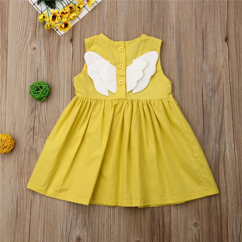 

Summer Girl Cotton Pleated Dress with Wings Cute Kids Baby Girl Applique Tank Dress Sleeveless Party Tutu Princess Sundress 1-7Y