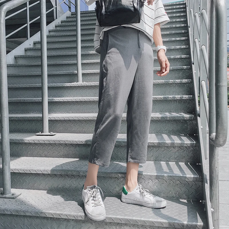 Men's Trousers 2019 Spring New Youth Popular Men's Wild Casual Pants Nine Points Straight Pants Students Casual Men's Clothing