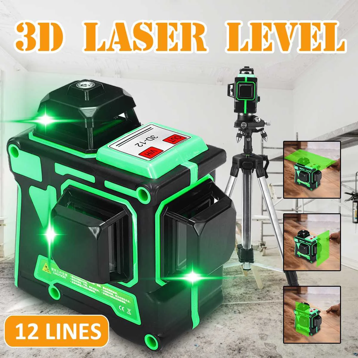 

360 Degree Rotary Laser Self-Leveling Vertical Horizontal Level 12 Lines 3D Green Laser Level Infrared Automatic Measuring Tool