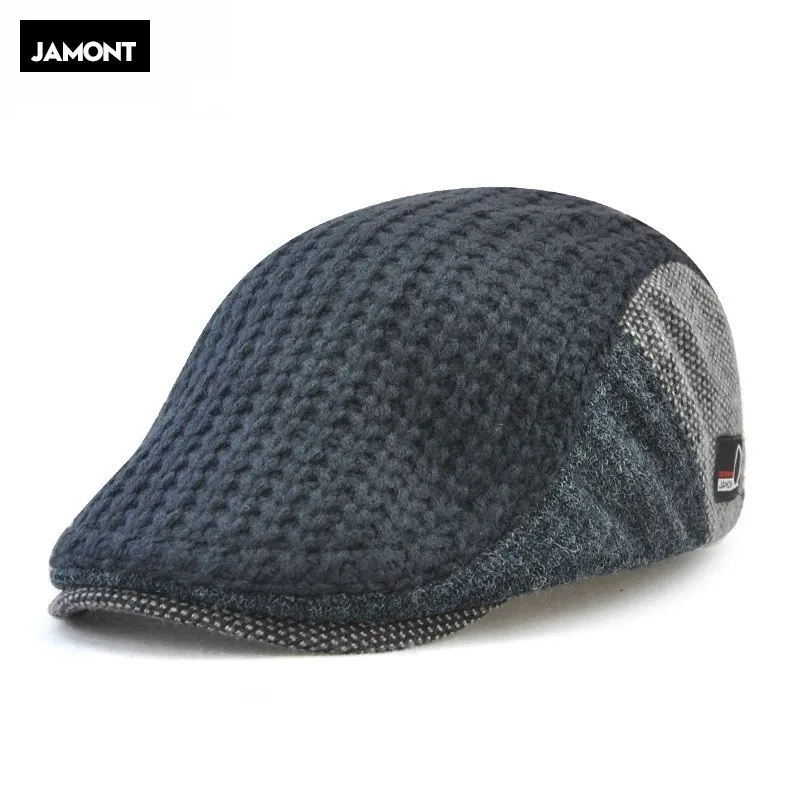 Мужской вязаный шерстяной берет Jamont зимняя теплая Кепка с козырьком Duckbill кепка