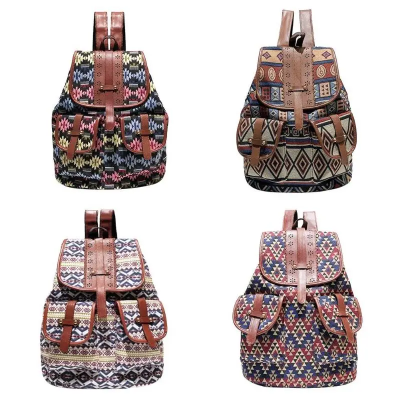 خمر الطباعة الوطني قماش النساء الظهر الإناث السيدات سفر الرباط حقيبة كتف حقيبة مدرسية للبنات الظهر هدية