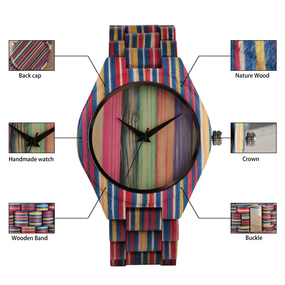 

Retro Minimalist Wooden Watch Creative Corlorful Bamboo Wooden Watches Band Natural Non-toxic Wooden Watch for Men Women Teen