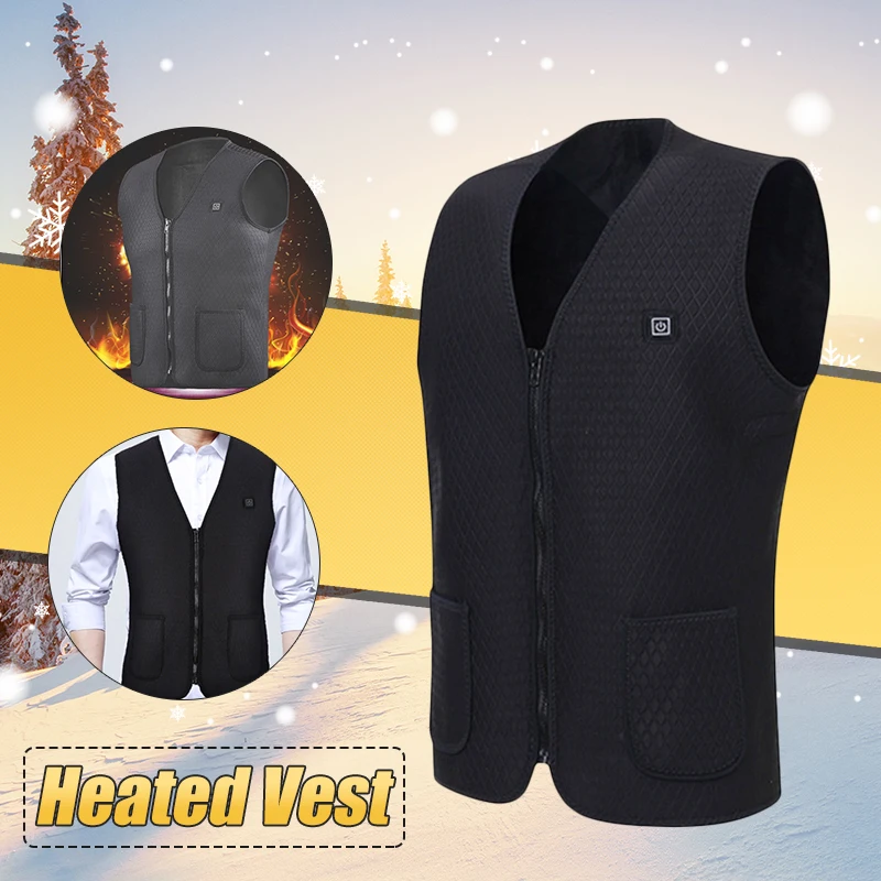 

2018 Upgraded Men Outdoor USB Infrared Heating Vest Jacket Winter Carbon Fiber Electric Thermal Clothing WaistcoatWarm