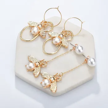 

Handmade Stereoscopic Insect Dangle Drop Earrings Fashion Jewelry For Women Elegant Pearl Earrings Great Wedding lover Gifts