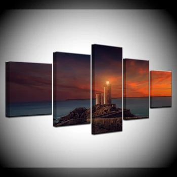 

Living Room HD Printed Wall Art Pictures Painting 5 Pcs Sea Lighthouse Rosy Clouds View Modern Home Decor Shipped 24 Hour