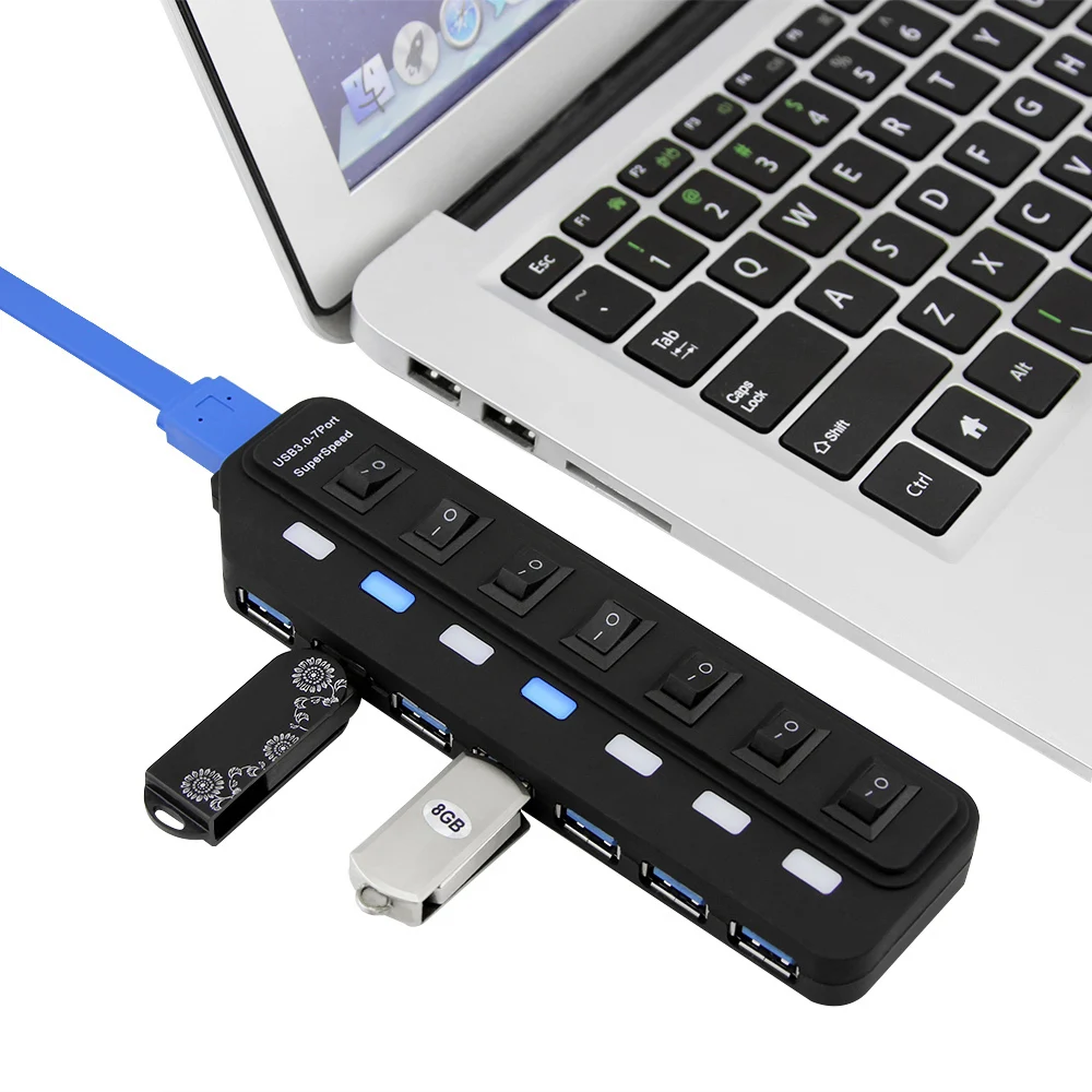 

7 Ports USB 3.0 HUB Splitter With Power Adapter USB Hab High Speed 5Gbps USB Splitter 3 HUB For PC