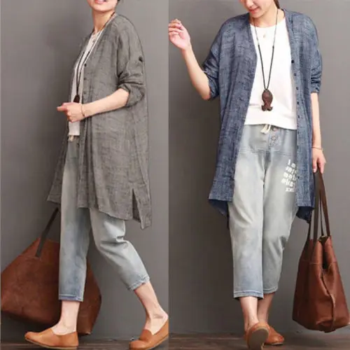 

Women Bohemian Cardigan Long Sleeve Loose Cover Up Coats Tops Women Summer Autumn Clothes Casual Cotton Linen Cardigan Blouse