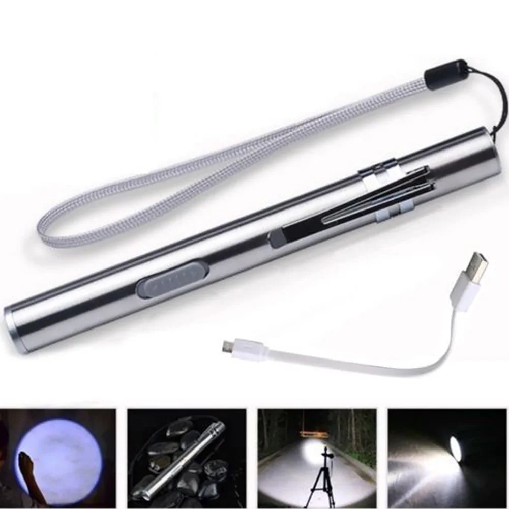 

2019 Portable USB Rechargeable Medical Examination Camping Pen Clip Led Mini Stainless Steel Visual Oral Throat Flashlight Torch