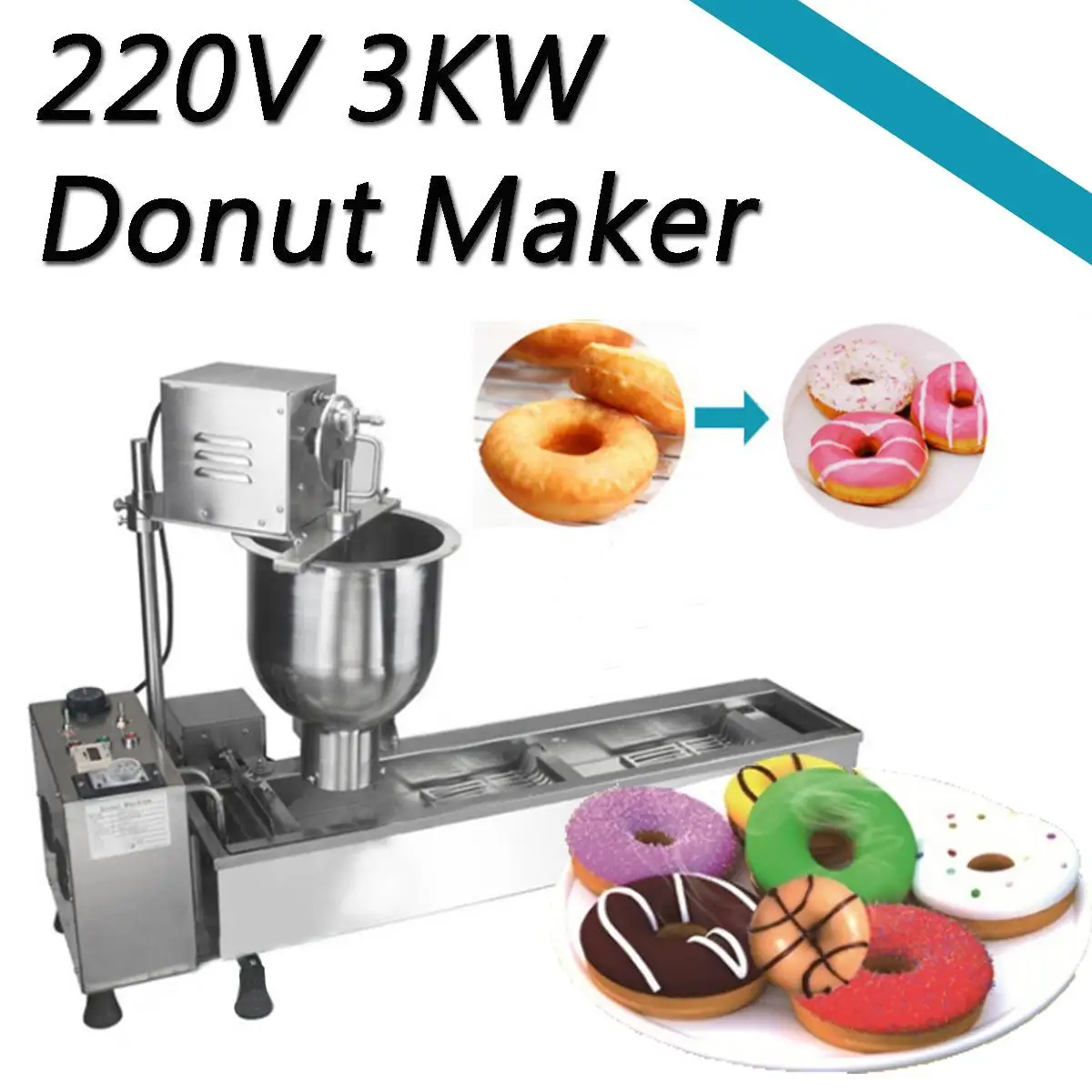 

500Pcs/Hour 110V/220V 3KW Automatic Donut Maker 304 Stainless Steel Making Machine 7.5L with 3Set Mold