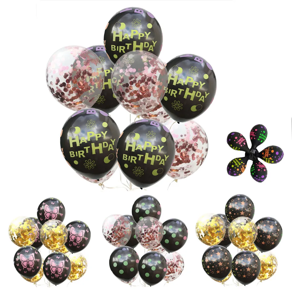 

ZLJQ Happy Birthday Confetti Balloons Black Polka Dots Star Butterfly Latex Balloons Baby Shower Birthday Party Decoration Kids