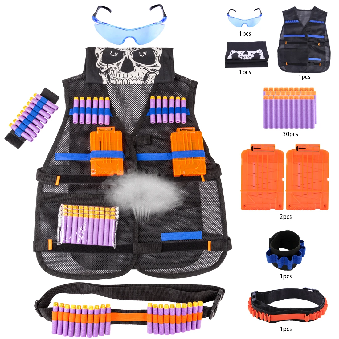 

Classic Breathable Mesh Children Soft Tactical Kit with 30 Rounds Soft Bullets Clips Glasses Belt For Nerf N-strike Elite