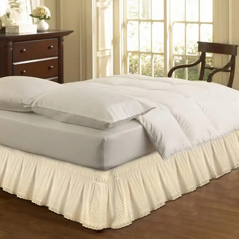 Кровать юбка Обёрточная бумага вокруг Easy Fit хлопок вышивать покрывало queen пыли рюшами наматрасник 1,5 м/1,8 м/2 м односпальная кровать юбка