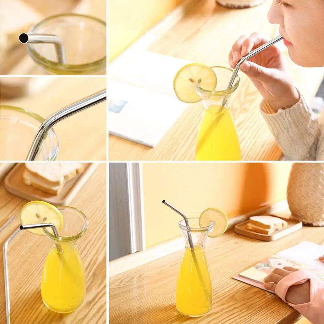 1pc Practical Drinking Straw Reusable Stainless Steel Straight Bent Metal Stirring Family Canteen Restaurant Rod | Дом и сад