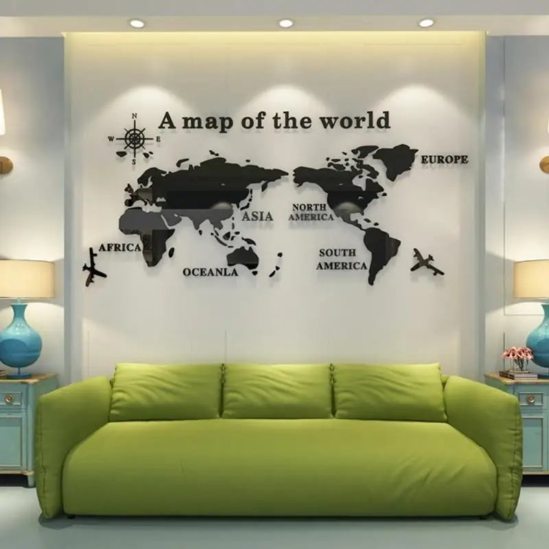 

5 Colors 3D Acrylic World Map Wall Sticker For Office Room Living Room Sofa Background Decoration Map of World Wall Stickers