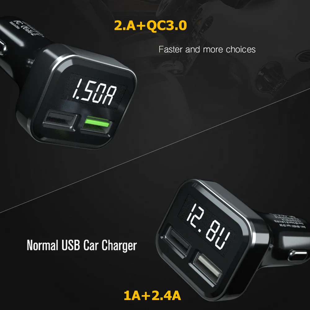 Автомобильное зарядное устройство 3 в 1 с двумя USB портами 0 5 В А 2 4 светодиодный