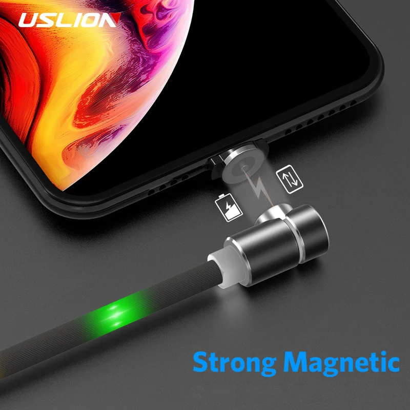 USLION светодиодный светящийся Магнитный кабель для быстрой зарядки Micro usb type C для iPhone XS X 8 samsung S10 Магнитный телефонный кабель