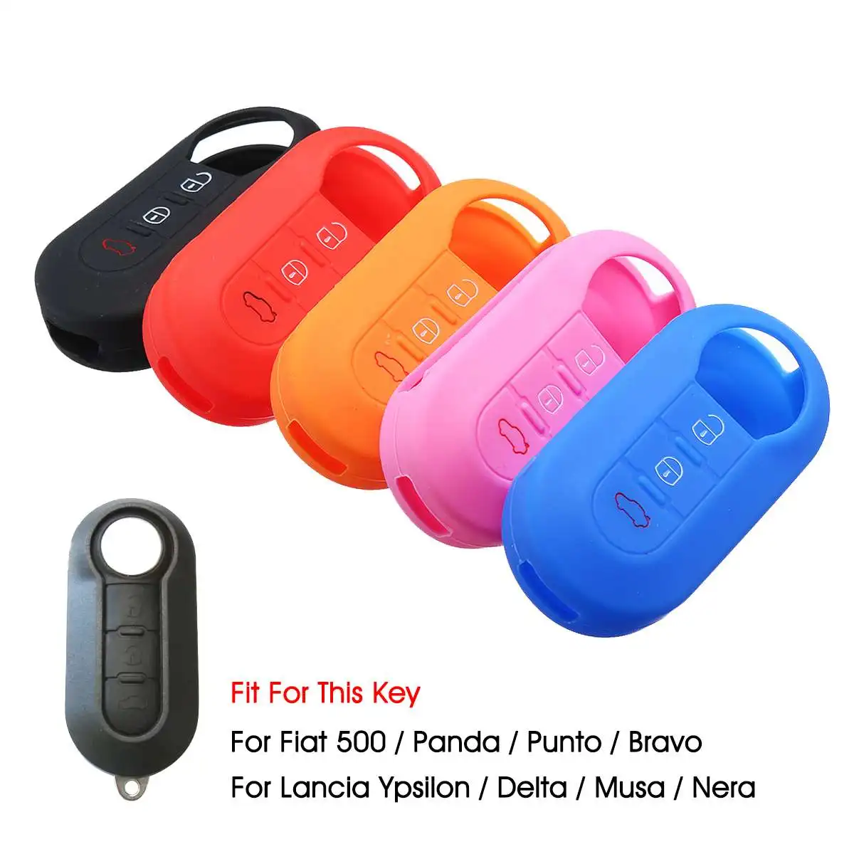

3 Buttons Silicone Car Key Case Cover Fob Shell Holder For Fiat 500 Panda Punto Bravo For Lancia Ypsilon Delta Musa Nera