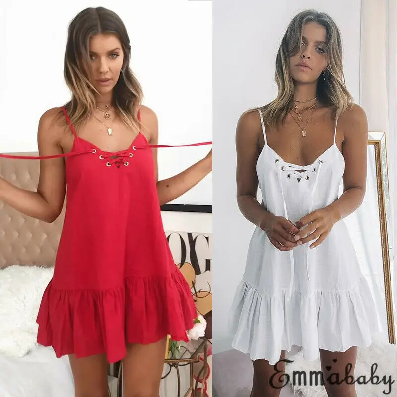 Женское мини платье на бретельках Boho Пляжное Платье с открытой спиной и
