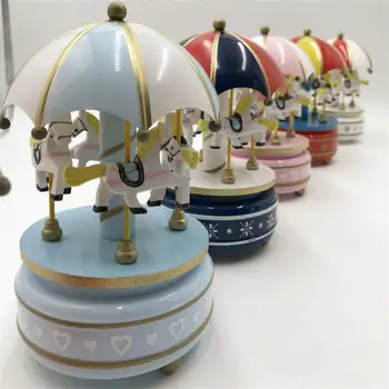 

Rotating Carousel Horse Music Box Musical Wind Up Clockwork Children Toy Gift Christmas Merry Go Round Table Decoration 20*10cm