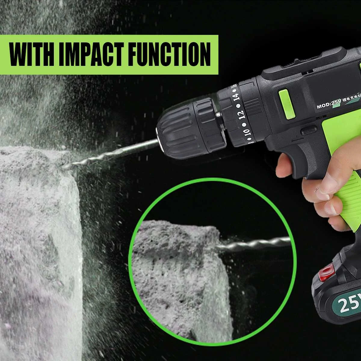 

2-Speed Cordless Electric Impact Drills 25V 3/8" Driver Electric Drill Mini Screwdriver Rechargable Li-ion Battery Power Tool