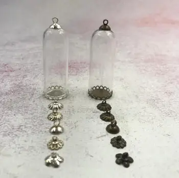 

100pcs/lot 50x18mm glass globe bronze/silver lace base tray beads cap set glass bottle vial pendant necklace pendant findings