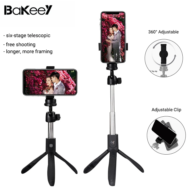 

BAKEEY 3 in 1 Wireless bluetooth Selfie Stick Tripod Monopod Phone Lens Camera Tripod holder for iphone XS Xiaomi mix3 Huawei 20