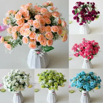 2 Bouquet 5 Heads Artificial Fake Rose Silk Flowers Wedding Party Bridal Fake Small Rose Flowers Bouquet Home Decor