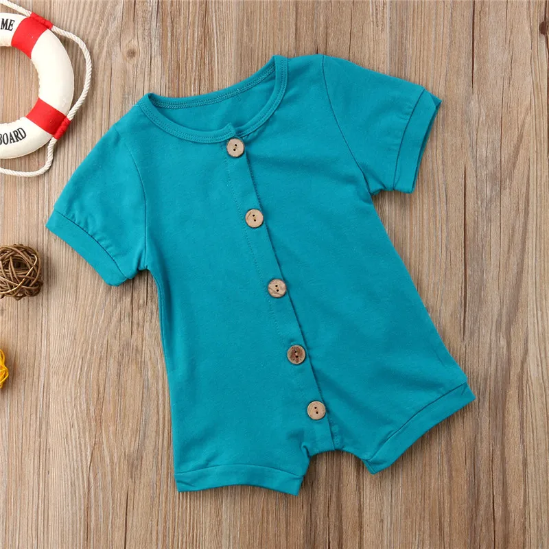Летний хлопковый комбинезон для новорожденных девочек и мальчиков, комбинезон, детская одежда, повседневная однотонная одежда, 5 цветов