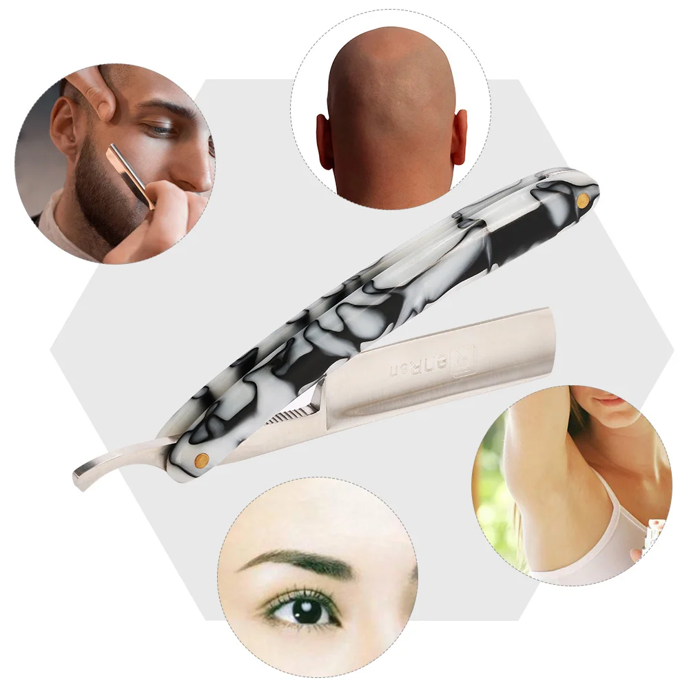 Anself, Парикмахерская бритва с прямым краем, бритвенный инструмент, акриловая ручка, стальное лезвие, складное бритвенное лезвие, парикмахерский инструмент