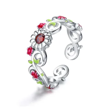 

Vintage 925 Sterling Silver Blooming Branch Flower Leaves Adjustable Finger Rings Women Sterling Silver Jewelry Bsr023