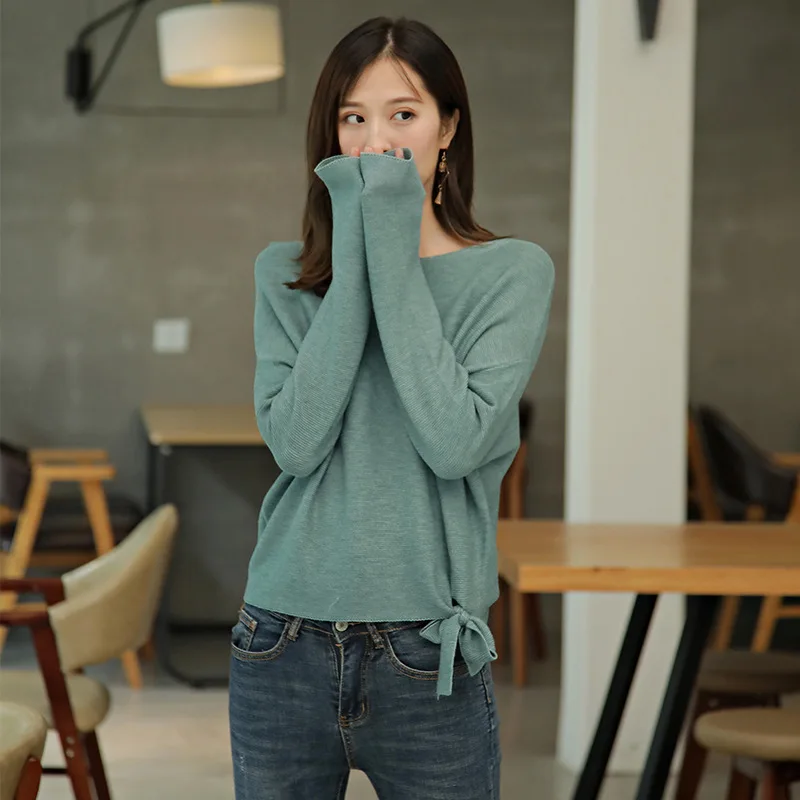 2019 Spring New Style Women Batwing Sleeve Wool Bottoming Shirt Lazy Boat/Bateau Neckline Loose Women Thin Jumpers 2019 Spring New Style Women Batwing Sleeve Wool Bottoming Shirt Lazy Boat/Bateau Neckline Loose Women Thin Jumpers