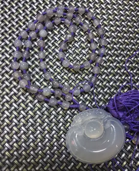 

Carven Jade chalcedony RuYi Pendant Amulet Lucky Talisman With Bead Necklace