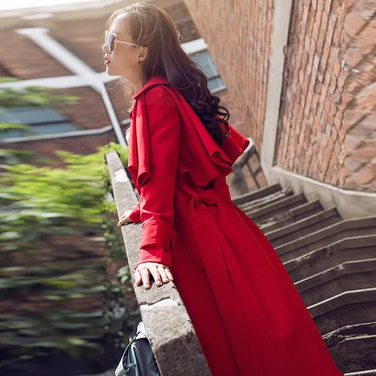 Split Sash Coupe Manteau Office De vent Ceinture Lanterne Down Lady Turn Élégant Manches coat Retour À Rouge Trench Causal Longues Col wU7O0