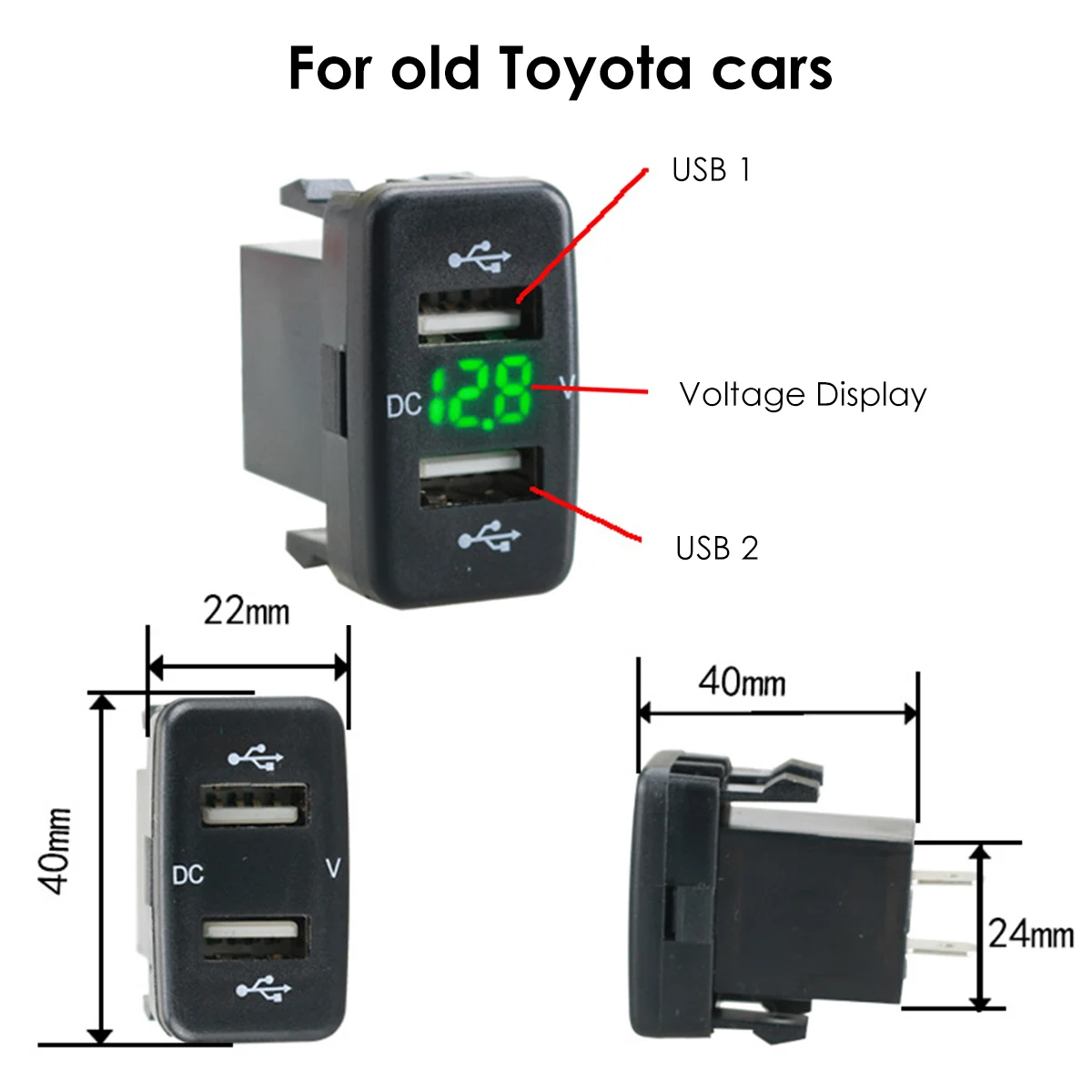 Автомобильное зарядное устройство с двумя USB портами вольтметр кабель 60 см 12 24 В 4
