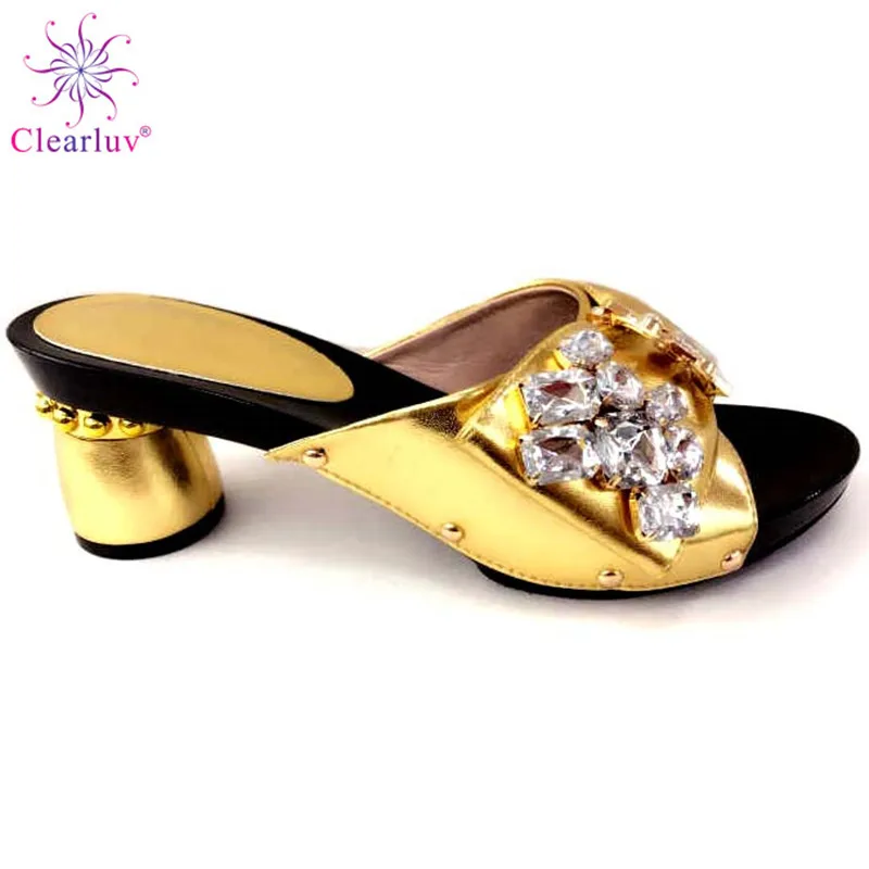 

Latest Design Gold Color African Slippers Summer High Heels High Quality African High Heels Pumps African Women Wedding Shoes