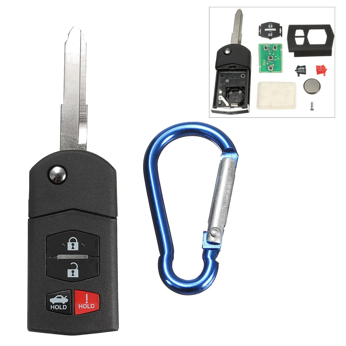 

4 Buttons Remote Key Case Shell With Keychain For Mazda 3 6 2010-2013 MX-5 Miata 2006-2015