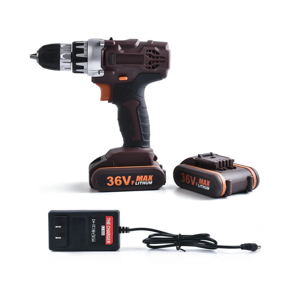 

36V Double Speed Cordless Rechargeable Electric Drill Lithium Battery Powered Electric Hand Drill with 2pcs Batteries