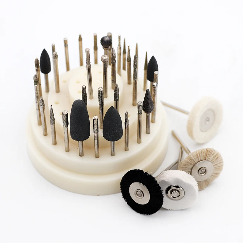 Goede 41 stks set Dental Lab Silicone Rubber Rotary Tungsten Staal Polijsten Burs 2.35mm Tanden Whitening Tandarts Apparatuur Met Doos