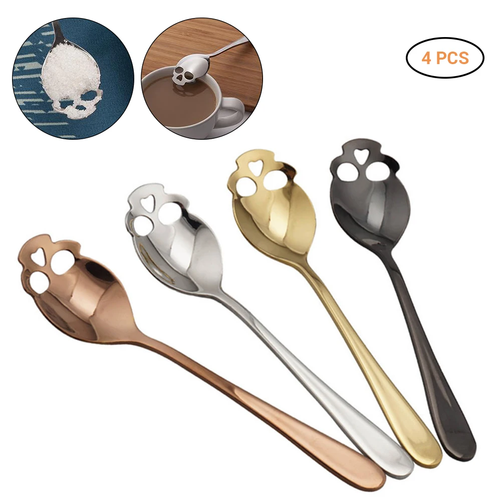 

4 Pcs Stainless Steel Heavy Metal Spoon Cream Coffee Soup Spoon Ice Cream Teaspoons Kitchen Hanging Stirrer Spoon