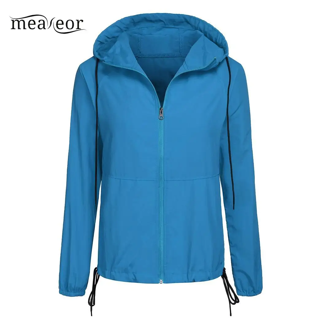 

Meaneor Women Hooded Jacket Long Sleeve Solid Drawstring Windbreaker Casual Autumn Jacket Coat Full Zipper Hooded Outwear